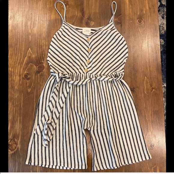 Caution To The Wind Pants - CAUTION TO THE WIND STRIPED BUTTON ROMPER